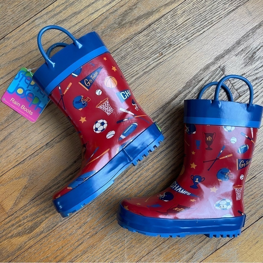 NEW Stephen Joseph Youth Sports Rain Boot Red Blue Size 9 NWT